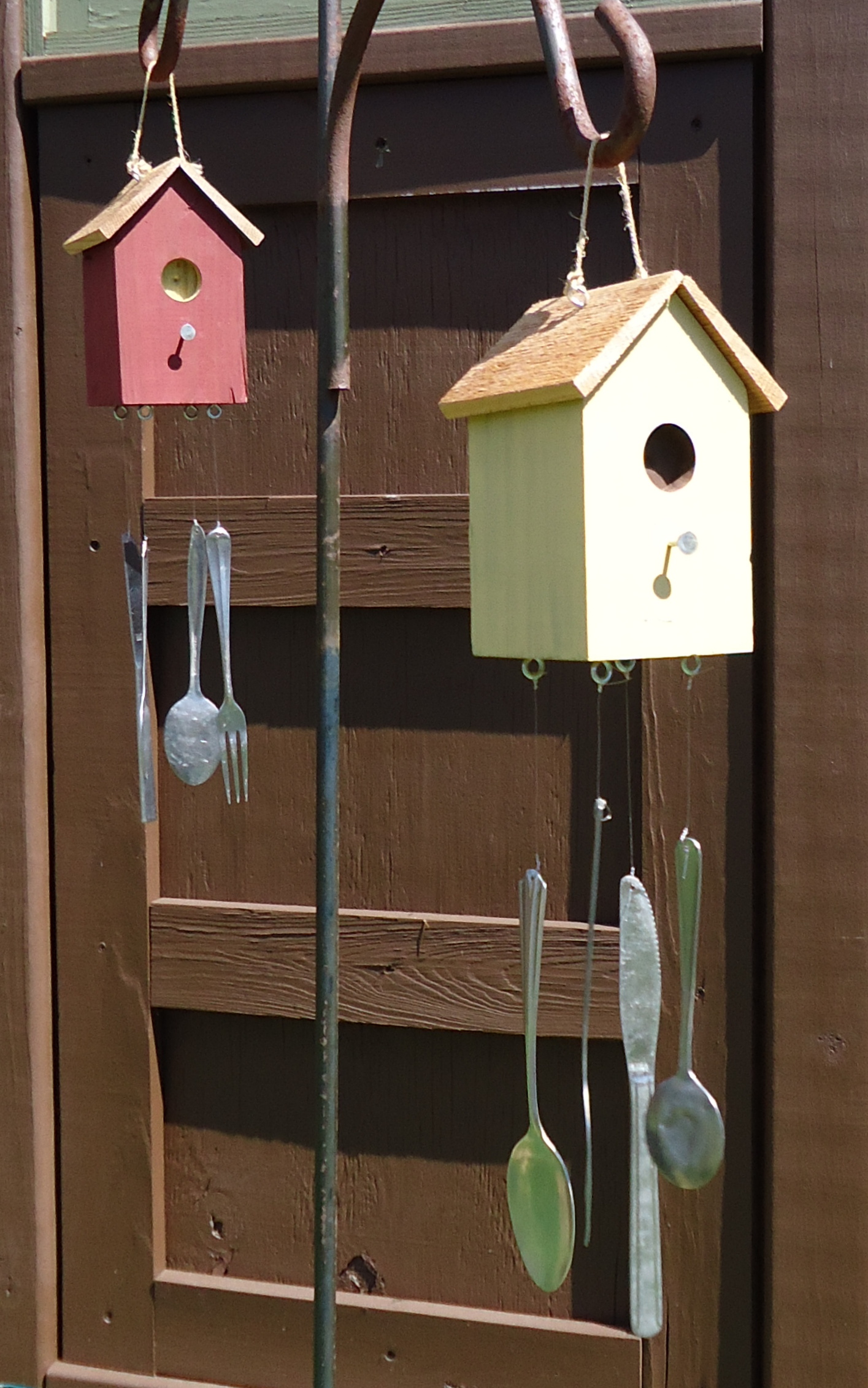 Birdhouse Wind Chimes in the yard