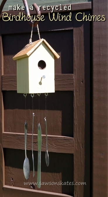 Free DIY plans to build a Birdhouse Wind Chimes using recycled silverware