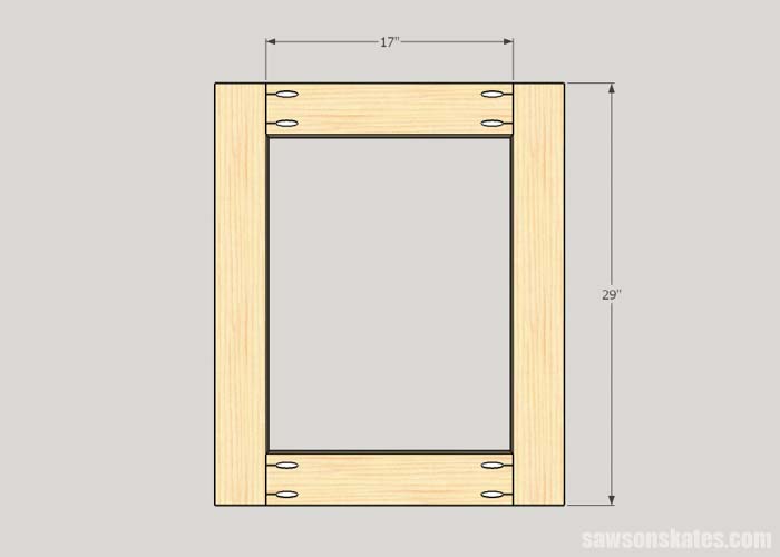 Sketch showing how to assemble the sides of the DIY Flip-Top Cart