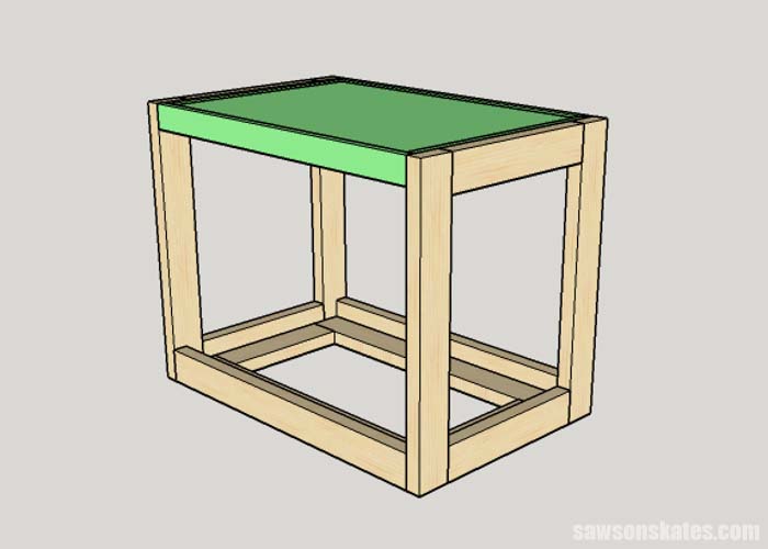 Sketch showing the table frame being attached to the DIY Flip-Top Cart