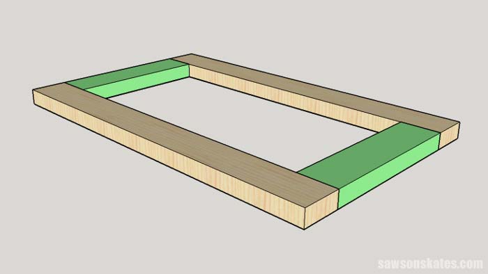 Sketch showing the bottom assembly of the DIY Flip-Top Cart