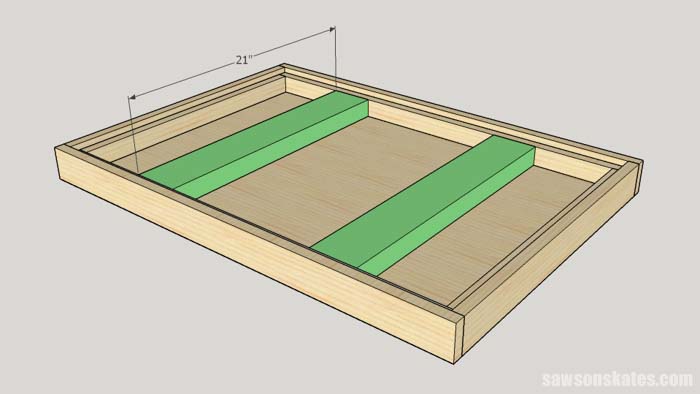 Sketch showing the table top supports for the DIY Flip-Top Cart
