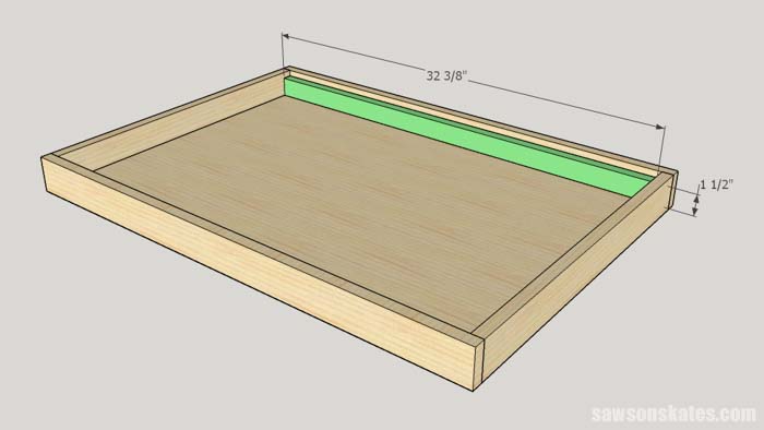 Sketch showin the long sides of the interior mounting brackets of the DIY Flip-Top Cart