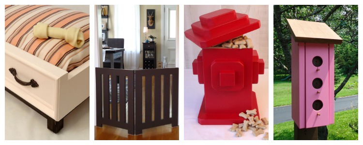 These easy, DIY dog projects would be perfect to make for my pup! There's a dog bed, dog gate, dog treats container and a poop bag dispenser. Plus there are some great gift ideas for dog parents.
