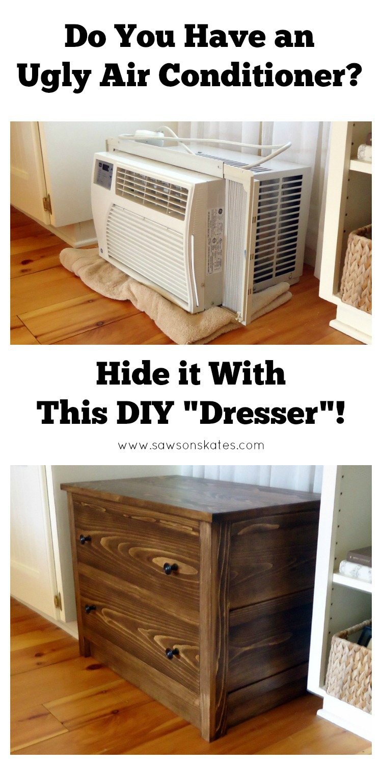 This is the “coolest” DIY dresser you’ll ever build! It’s the shell of a dresser that slides over an air conditioner when not in use. It’s like a cozy for your a/c!