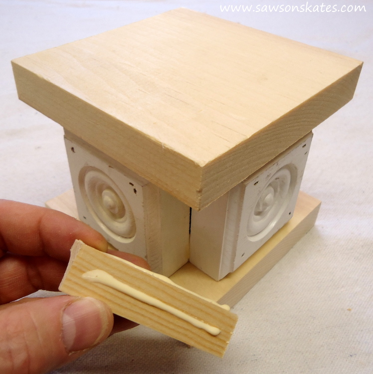 Easy wooden DIY candle holder - apply glue to cove moulding
