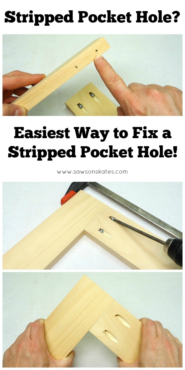 Over tightening pocket screws or removing a pocket screw and then trying to reattach it can strip the pocket hole. This is the easiest way to fix a stripped pocket hole!