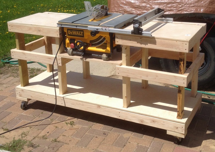 6 DIY Table Saw Stations for a Small Workshop - Table Saw Stand on Casters by The Wolven House Project