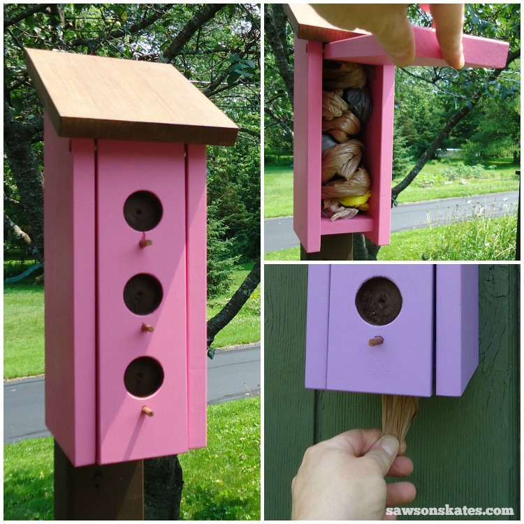 DIY Birdhouse Poop Bag Dispenser collage Saws on Skates