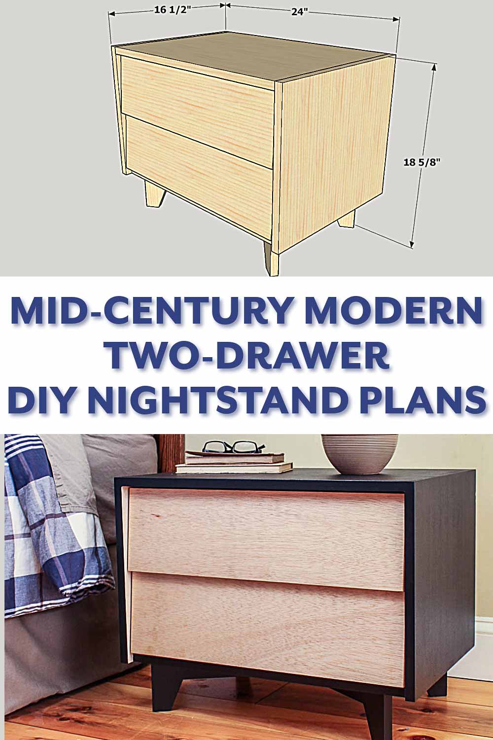 DIY Mid-Century Modern Two-Drawer Nightstand | Saws on SkatesĀ®