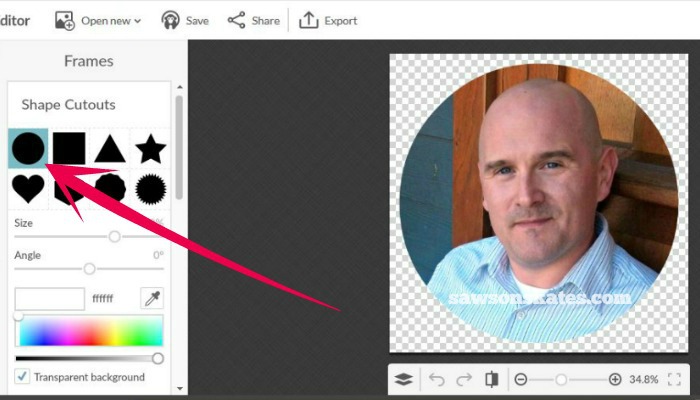 How to create a round bio photo for your blog in 3 easy steps - select shape cutouts and then the circle