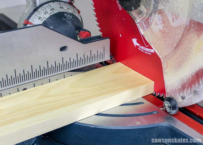 Using a miter saw to square the end of board.