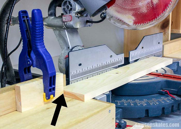 Set up a stop for repetitive miter saw cuts