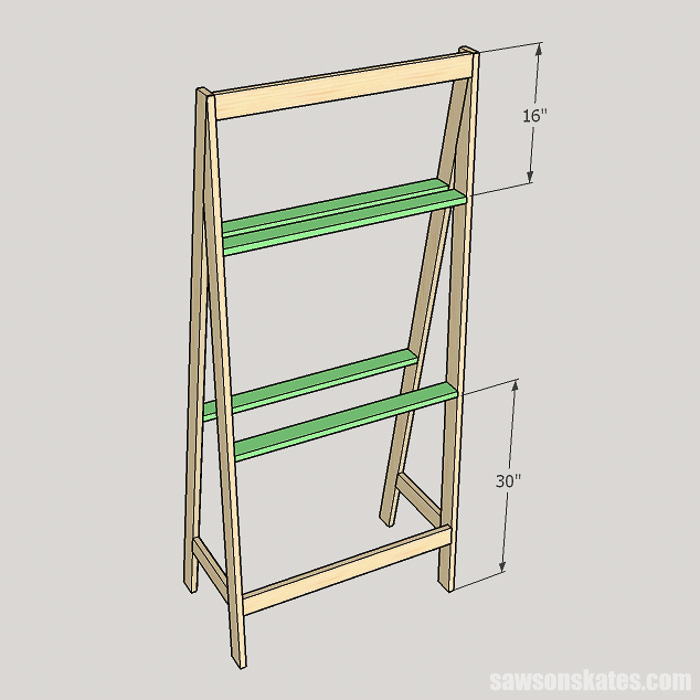 DIY ladder desk - attach the stretchers