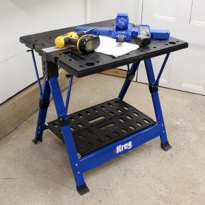 The Mobile Project Center is a workbench, it’s an assembly table, a clamping station, it can be used as a sawhorse, it folds flat, and it's perfect for a small workshop!