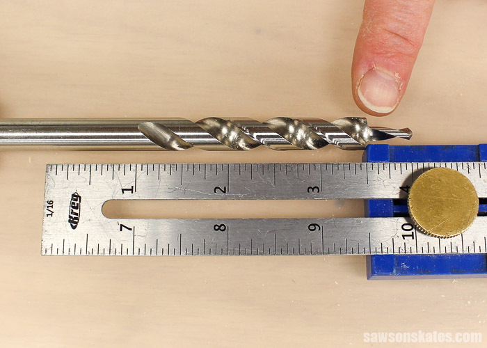 How to use Kreg Jig Mini drill bit - set a Kreg Multi-Mark to 3-1/2” and place against the shoulder of the stepped drill bit.