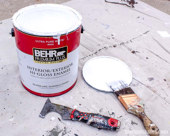 Behr High Gloss paint is used to paint small workshop