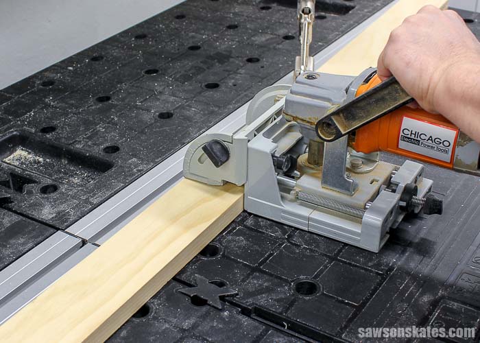 A biscuit joiner is used to cut biscuit slots to make DIY wood storm windows