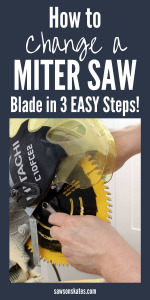 Using a miter saw to make cuts is practically a necessity when you build DIY projects. Whether you have a DeWALT, Ryobi, Hitachi, Bosch, Delta, Craftsman, Porter Cable or another brand of miter saw at some point you’ll need to replace the blade. Here’s the best way I’ve found to change the blade and it’s just 3 simple steps!