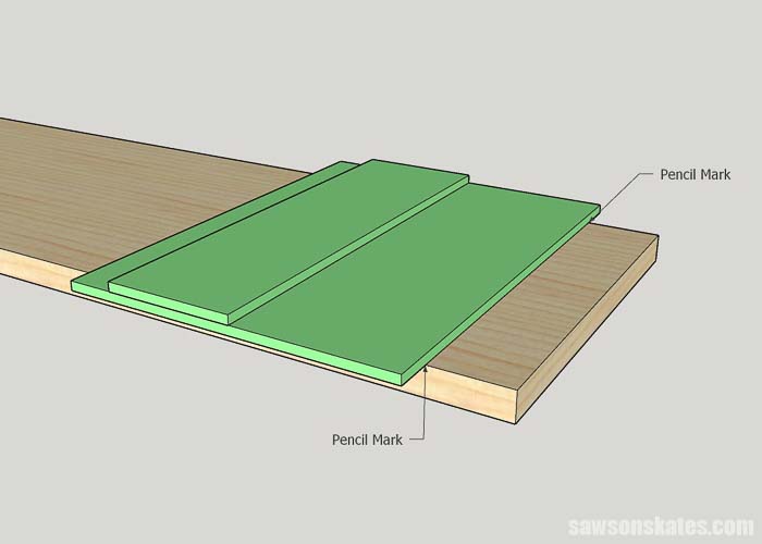 Sketch of how to use circular saw jig on a piece of wood