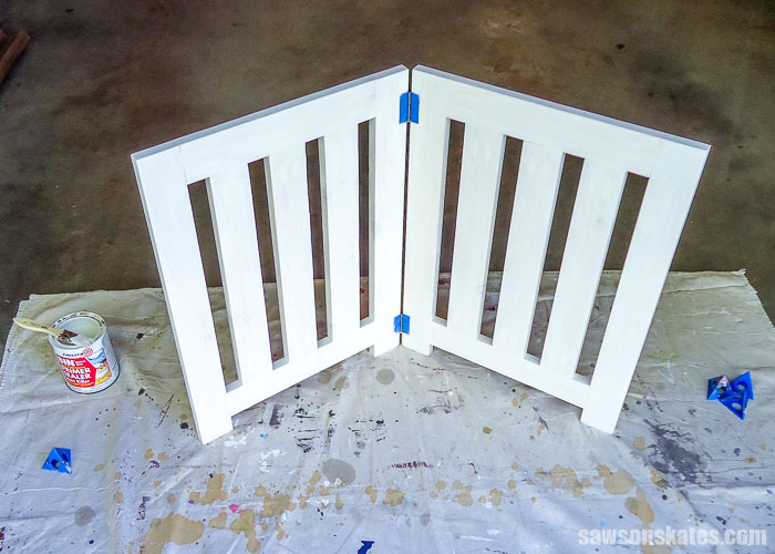 Primer has been applied to a DIY dog gate