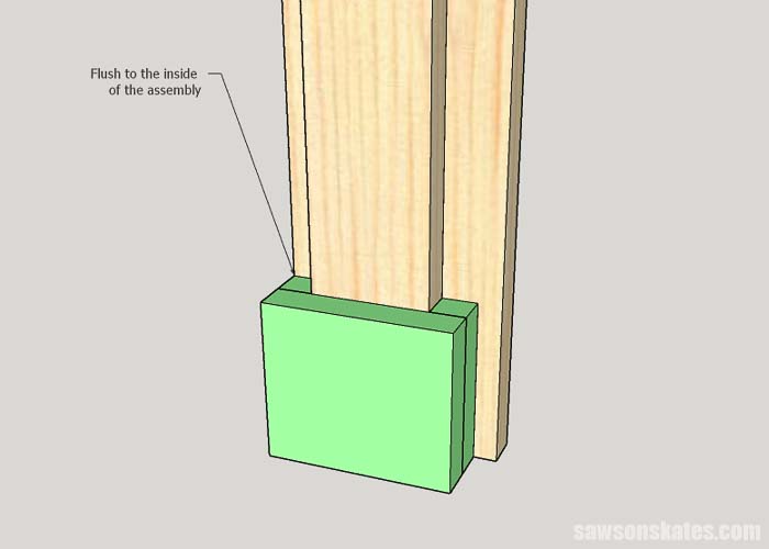 Attaching the plinth blocks for the DIY electric fireplace TV stand
