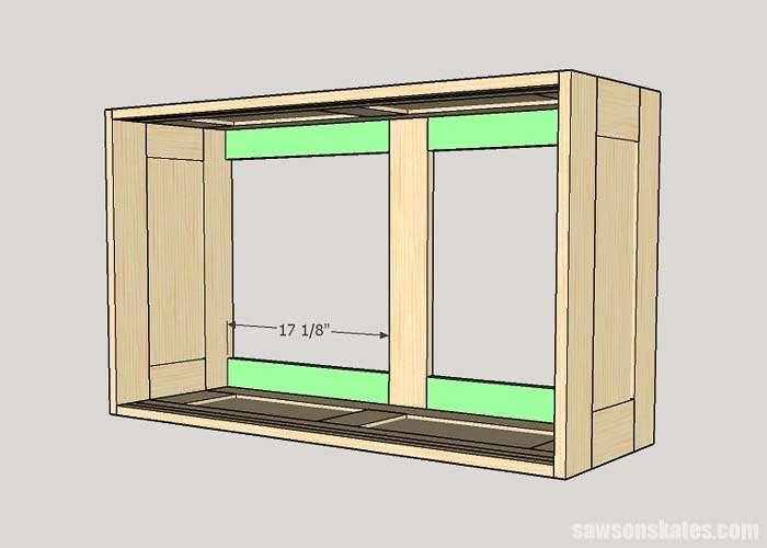 Sketch showing the horizontal back braces for the DIY tool storage cabinets