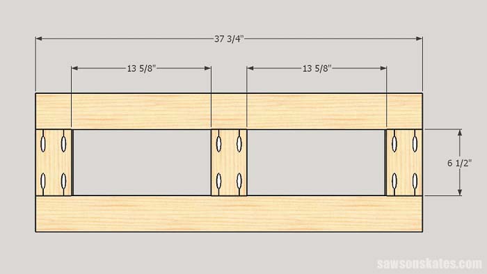 Sketch showing the dimensions of the top and bottom frames for making DIY tool storage cabinets