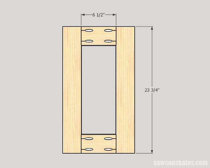 Sketch showing the dimensions of the side frames for making DIY tool storage cabinets