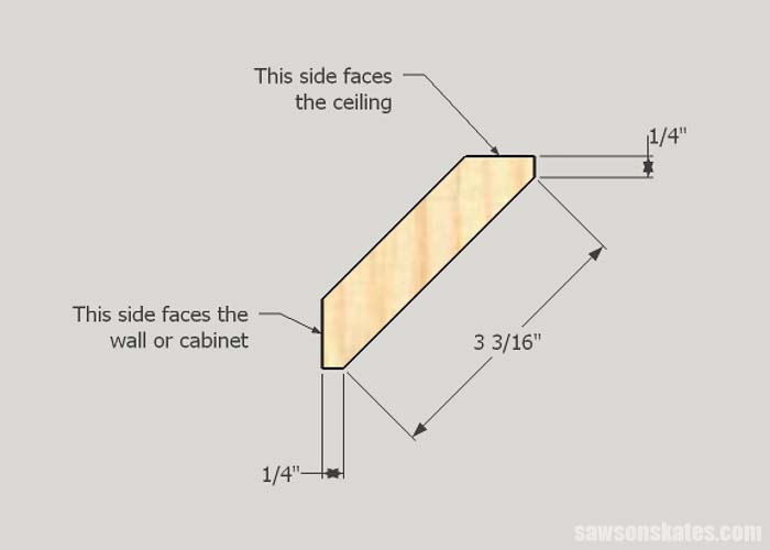 Sketch showing the dimensions of DIY Shaker style crown molding