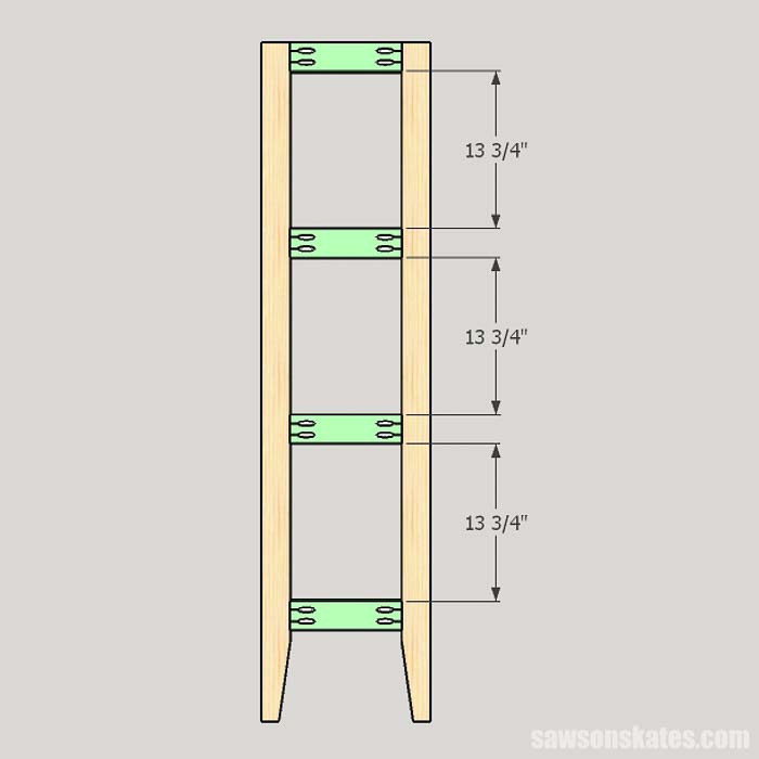 Sketch showing the side rail locations for the outdoor plant stand