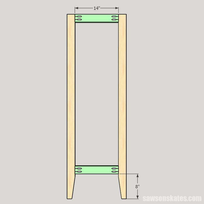 Sketch showing how to assemble the front of the outdoor plant stand