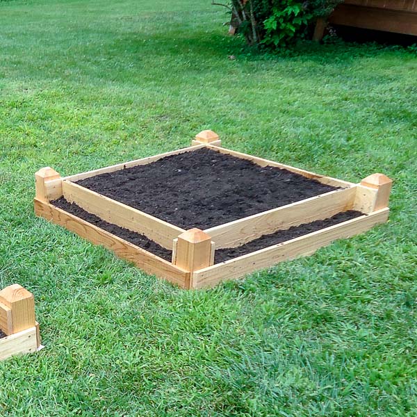 Side angle of a DIY tiered raised garden be