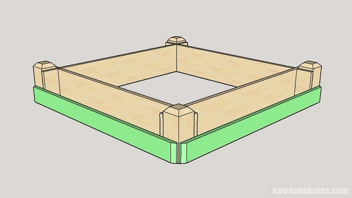 Sketch showing the installation of the lower tier for the tiered garden bed