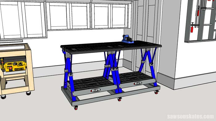 This space-saving woodshop layout uses a folding worktable for assembling projects