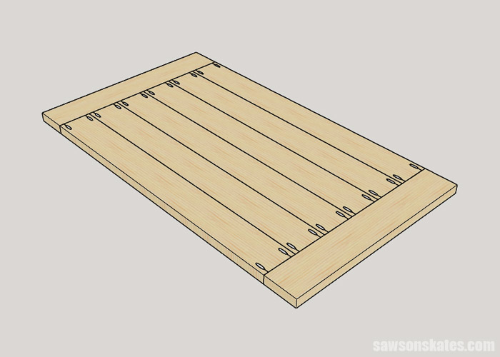Sketch showing breadboard ends attached to a DIY farmhouse table