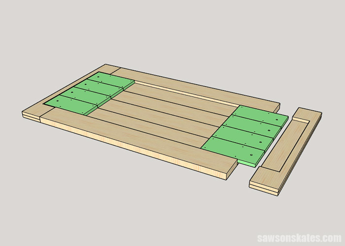 Sketch showing how to attach the breadboard ends to a DIY farmhouse table