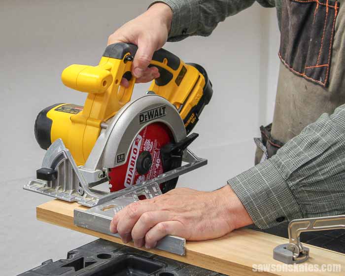 Using a circular saw and speed square to cut wood