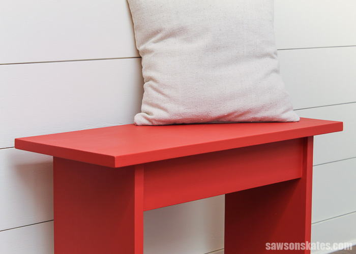 Simple DIY bench could be used in an entryway, in a bedroom, or as a coffee table