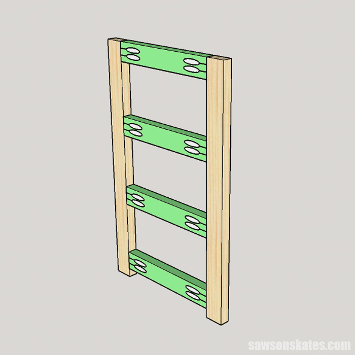 Sketch showing how to assemble the folding frame for a DIY cupcake stand