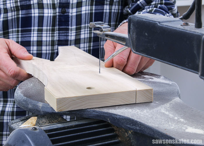 Using a scroll saw to cut out a DIY boot jack