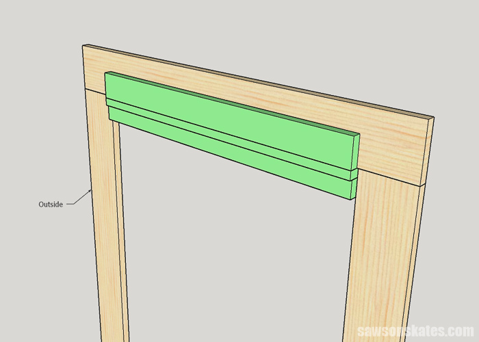 Sketch showing a DIY installation jig on the exterior trim