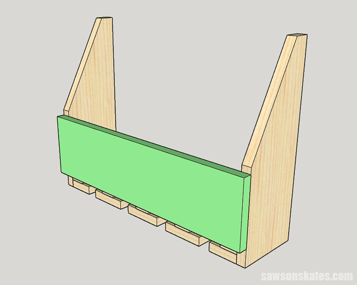 Diagram showing how to attach the front of a DIY wall-mounted wine rack