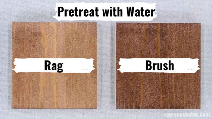 Comparison of applying Rit Dye with a rag and brush on wood dampened with water