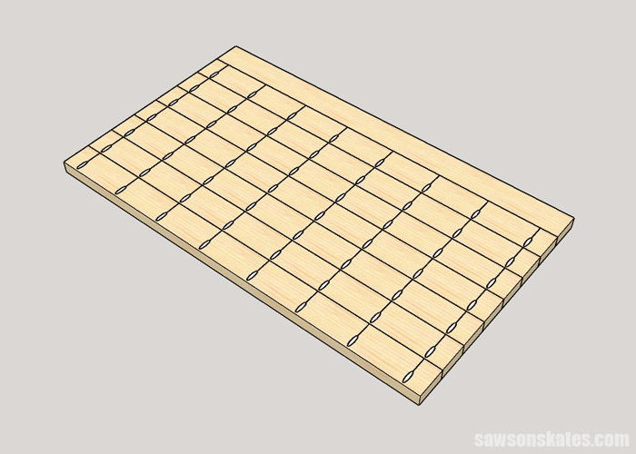 Sketch showing how to assemble the top for a 2×4 workbench