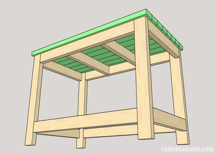 Sketch showing how to attach the top for a 2×4 workbench