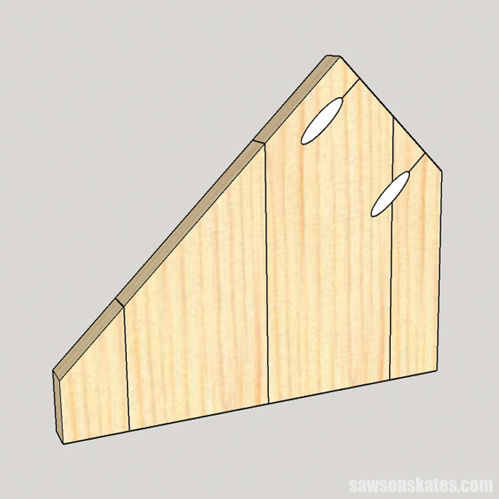 Sketch showing where to position the pocket holes on a DIY book stand