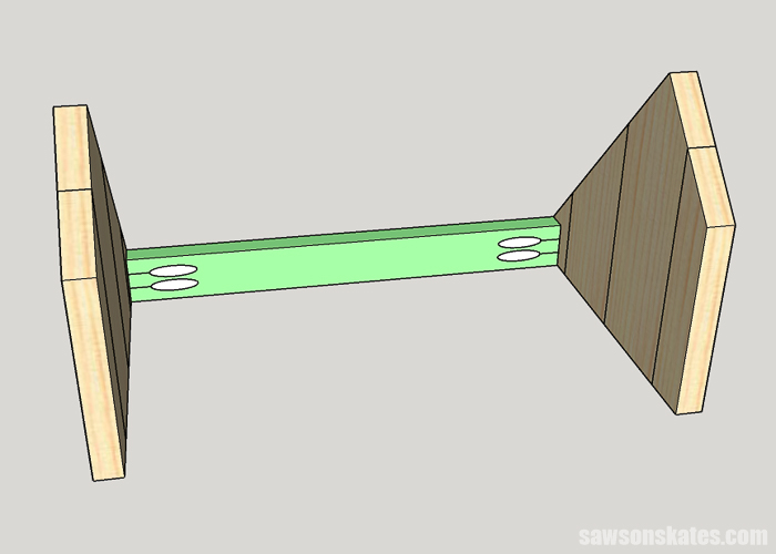 Sketch showing how to install the front rail on a DIY book stand