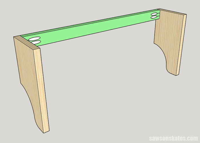 Sketch showing how to attach the front rail on a DIY wall-mounted coat rack
