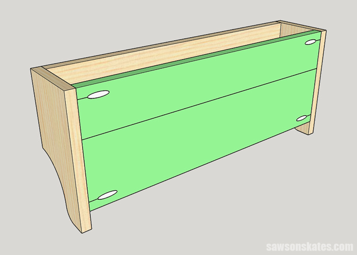 Sketch showing how to attach the back on a DIY wall-mounted coat hanger